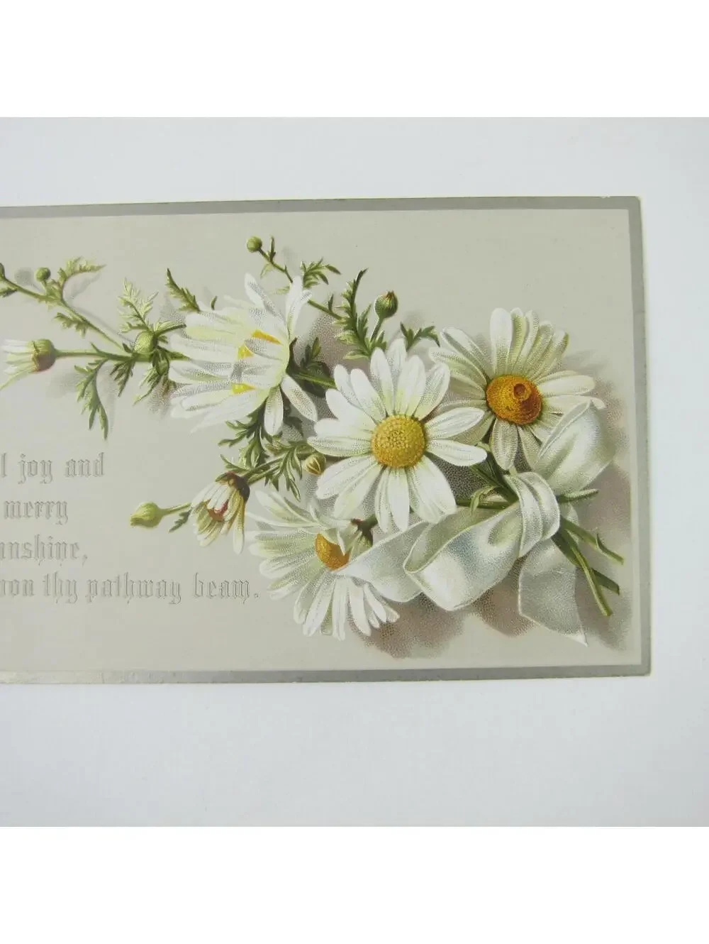 Victorian Greeting Card Daisies White & Yellow Flowers Bouquet Ribbon Antique